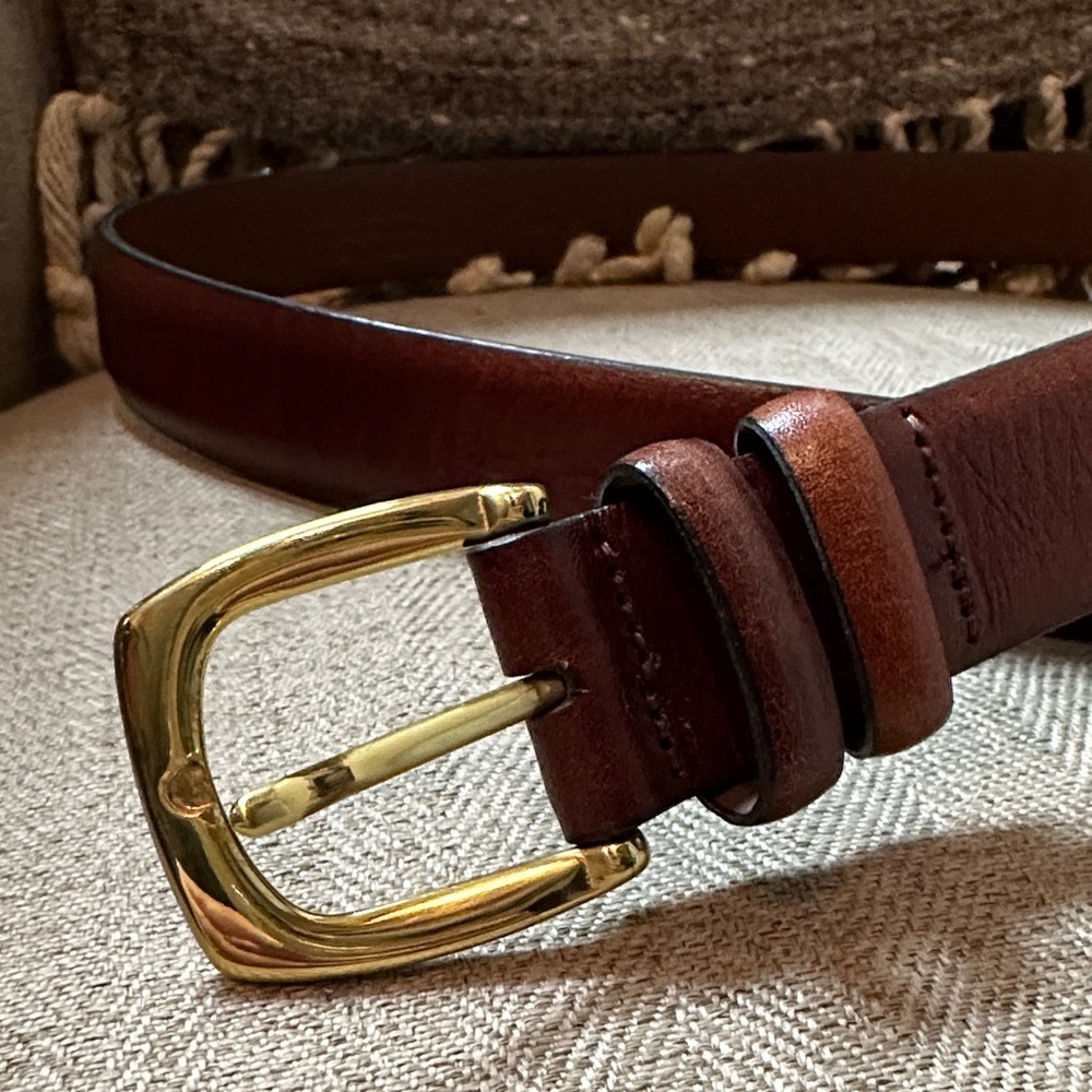 Men’s brown leather brass belt 44/110